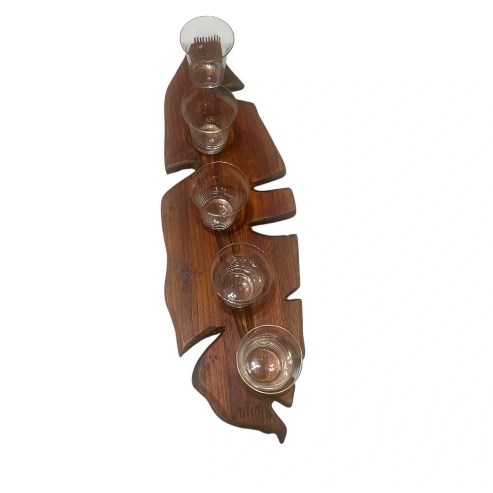 Hand Carved unique vintage Wooden 5 Tea Light Candle Holder. 20”L x 6.5”W